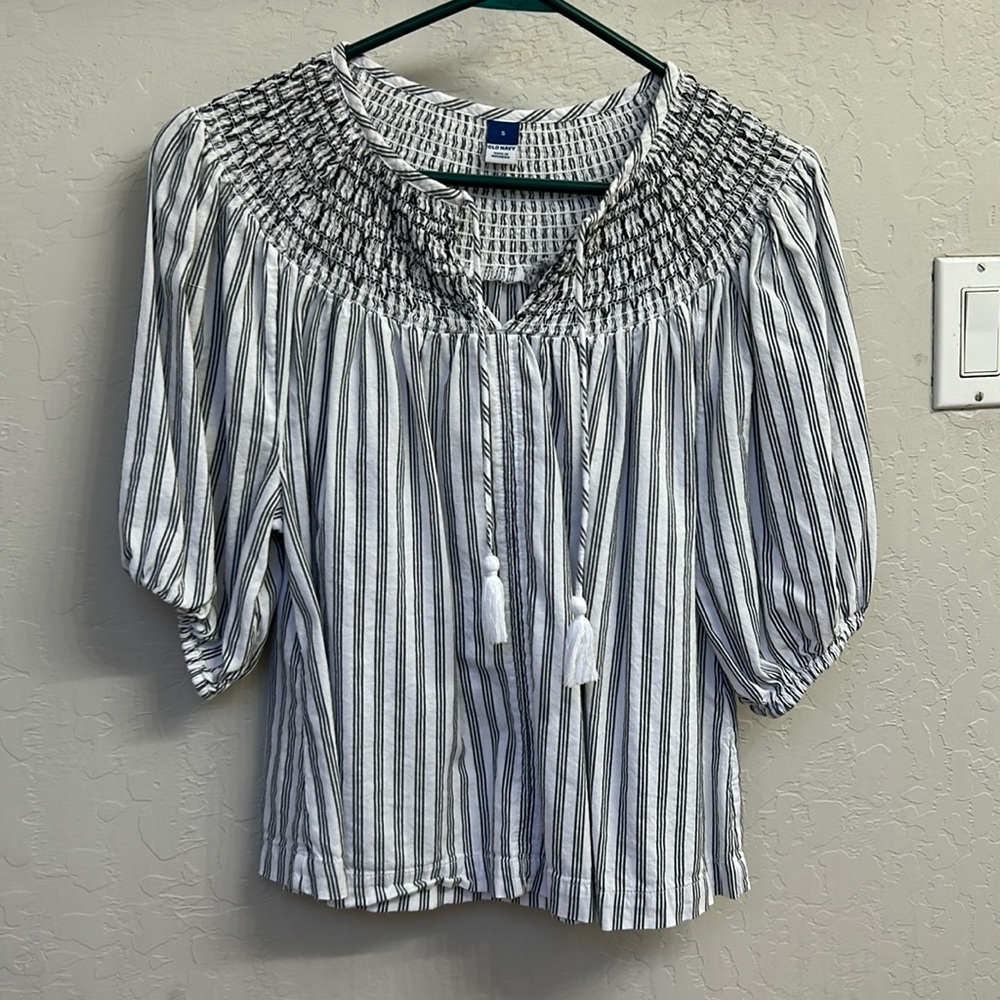 Pinstripe peasant style blouse